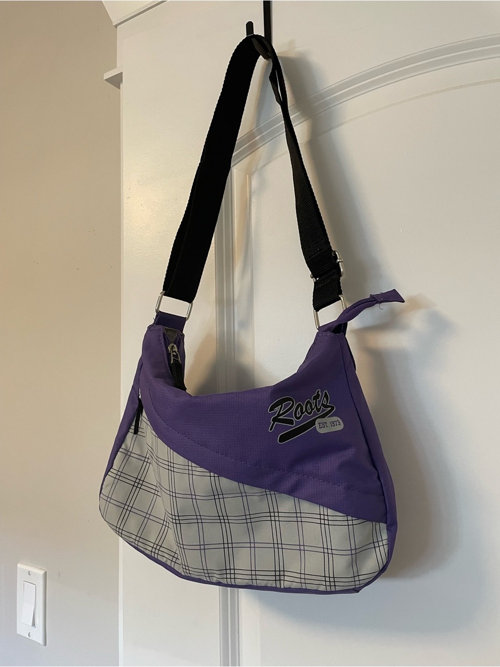 Vintage Roots B/W & Purple Crescent Bag